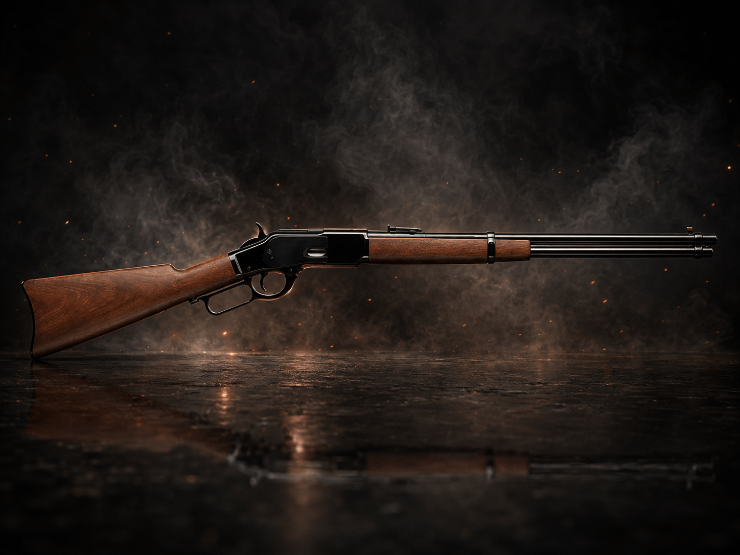 Classic lever-action carbine with a walnut stock and blued octagonal-style barrel